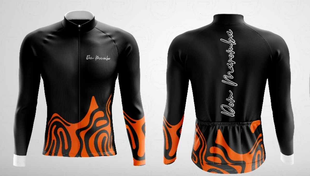 Camisa de Ciclismo Manga Longa Preta e Laranja Dom Maromba